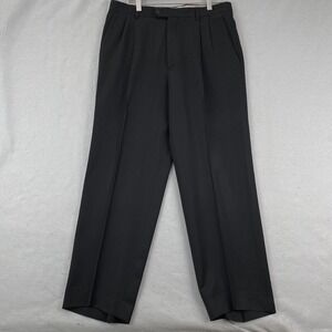Zanella Mens Dress Pants 33x29.5 Wool solid double Pleated trousers black